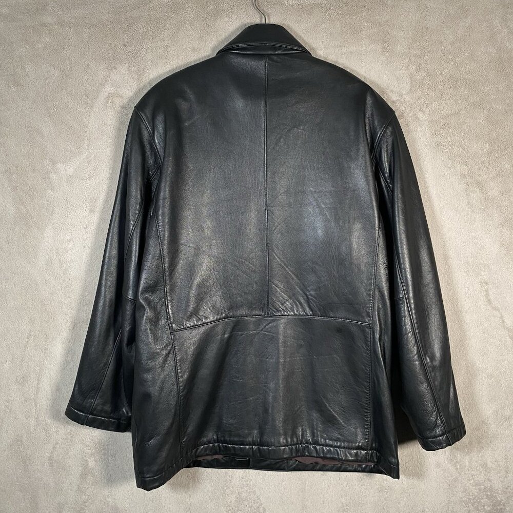 Vintage Black Lamb Leather Car Coat Mens M Couture by J Park Full Zip Button Up - Picture 4 of 16